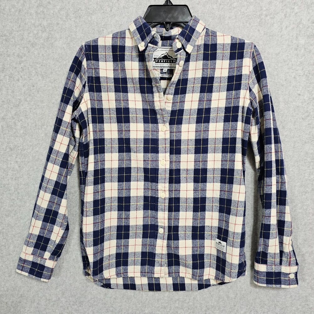 Penfield Button Down Shirt Size XS Womens Blue Plaid Flannel Cotton Long Sleeve